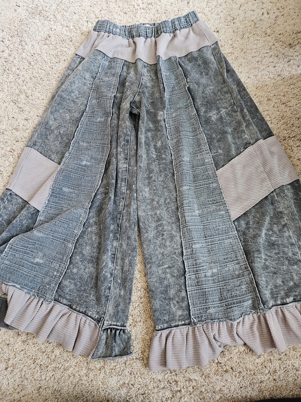 POL Soft Textured Lounge Pants in Light Blue and Beige